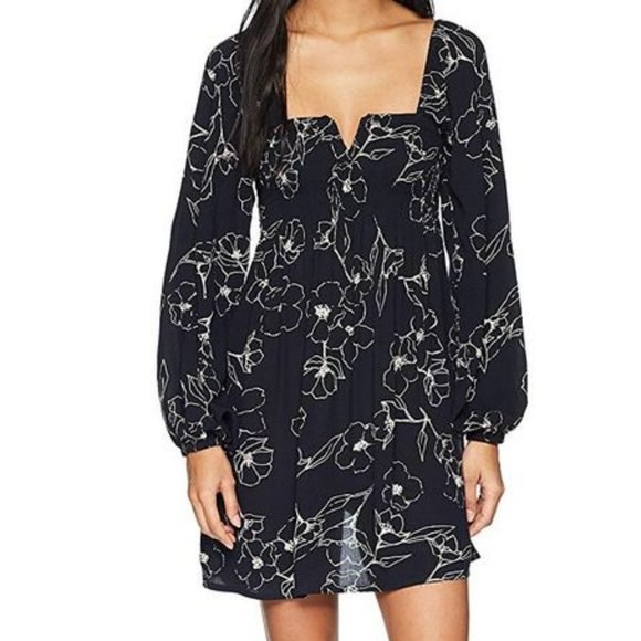 Billabong Flower Dance Dress black floral long sleeve mini - Picture 1 of 10
